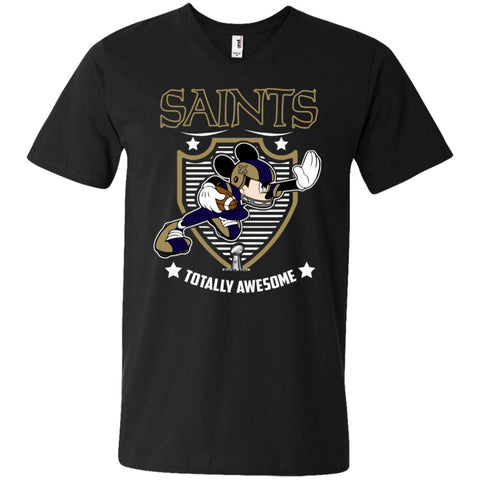 Nfl – New Orleans Saints Totally Awesome Mickey Mouse Super Bowl 2019 Football Men V-Neck T-Shirt Black / S Men V-Neck T-Shirt - parenttees