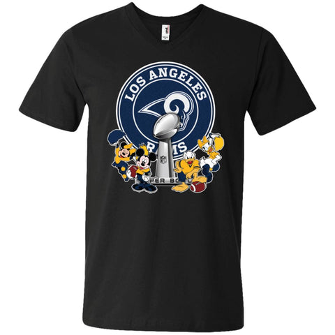 Los Angeles Rams Super Bowl 2019 Mickey Minnie Mouse Donald Daisy Duck Football Nfl Men V-Neck T-Shirt Black / S Men V-Neck T-Shirt - parenttees