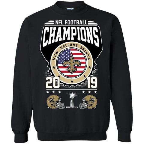 Nfl – Football Champions New Orleans Saints Super Bowl 2019 Crewneck Pullover Sweatshirt Black / S Crewneck Pullover Sweatshirt - parenttees