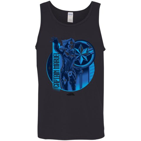 Captain Marvel Reflective Blue Circle Logo Men Cotton Tank Black / X-Small Men Cotton Tank - parenttees