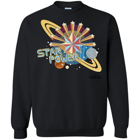 Captain Marvel Star Power Retro Style Crewneck Pullover Sweatshirt Black / S Crewneck Pullover Sweatshirt - parenttees