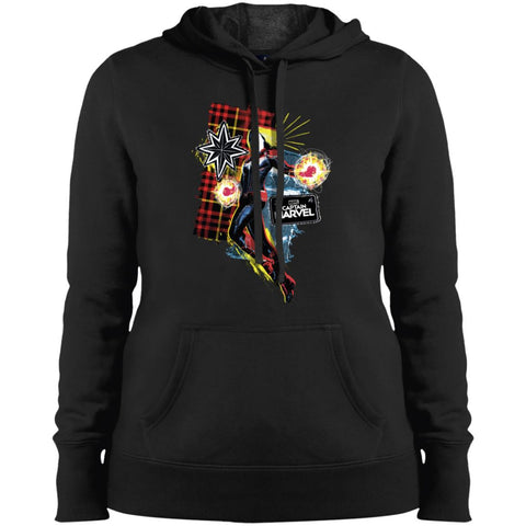 Captain Marvel Plaid Jean Patched Portrait Women Hooded Sweatshirt Black / X-Small Women Hooded Sweatshirt - parenttees