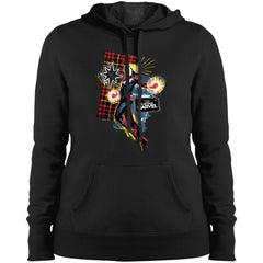 Captain Marvel Plaid Jean Patched Portrait Women Hooded Sweatshirt Women Hooded Sweatshirt - parenttees