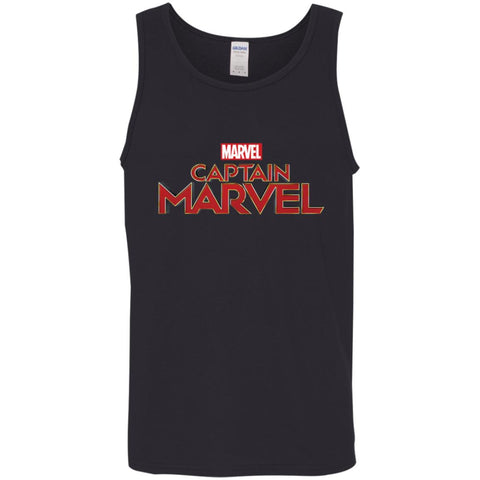 Marvel Captain Marvel Movie Logo Red Men Cotton Tank Black / X-Small Men Cotton Tank - parenttees