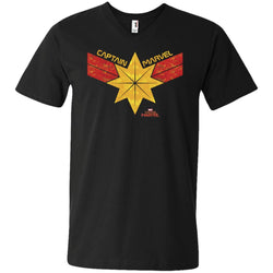 Captain Marvel Distressed Star Ribbon Logo Men V-Neck T-Shirt