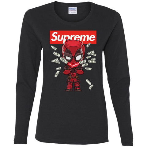 Supreme Deadpool Funny T-shirt Women Long Sleeve Shirt Black / S Women Long Sleeve Shirt - parenttees