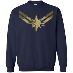 Captain Marvel Simple Gold Shadowed Logo Crewneck Pullover Sweatshirt Crewneck Pullover Sweatshirt - parenttees