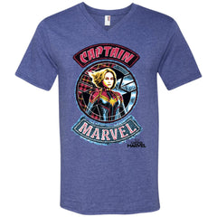 Captain Marvel Stitched Patched Portrait Men V-Neck T-Shirt Men V-Neck T-Shirt - parenttees