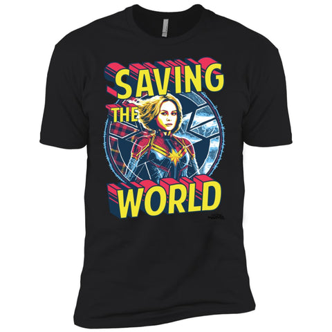 Captain Marvel Saving The World Portrait Men Short Sleeve T-Shirt Black / X-Small Men Short Sleeve T-Shirt - parenttees