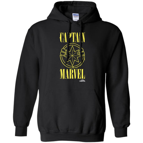 Captain Marvel Yellow Paint Drip Logo Pullover Hoodie Sweatshirt Black / S Pullover Hoodie Sweatshirt - parenttees