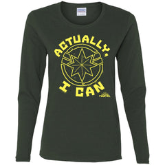 Captain Marvel Actually I Can Yellow Logo Women Long Sleeve Shirt Women Long Sleeve Shirt - parenttees