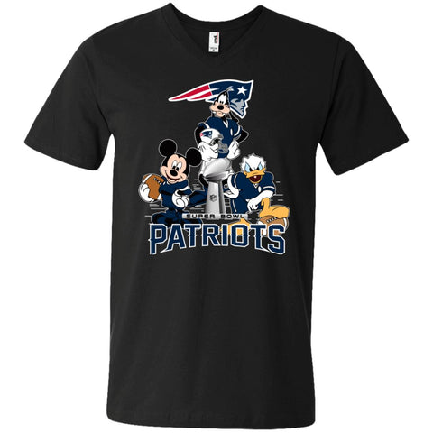 Nfl - New England Patriots Donald Duck Goofy Mickey Mouse Super Bowl 2019 Football Men V-Neck T-Shirt Black / S Men V-Neck T-Shirt - parenttees