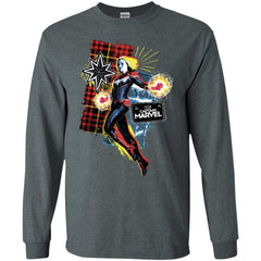 Captain Marvel Plaid Jean Patched Portrait Men Long Sleeve Shirt Men Long Sleeve Shirt - parenttees