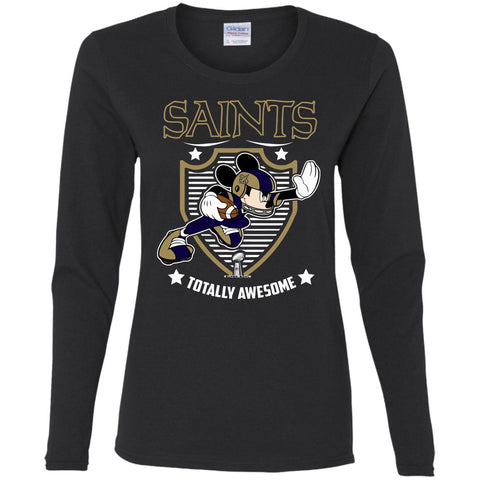 Nfl – New Orleans Saints Totally Awesome Mickey Mouse Super Bowl 2019 Football Women Long Sleeve Shirt Black / S Women Long Sleeve Shirt - parenttees