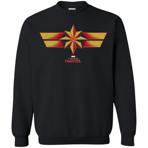 Marvel Captain Marvel Retro Red Yellow Logo Crewneck Pullover Sweatshirt Black / S Crewneck Pullover Sweatshirt - parenttees