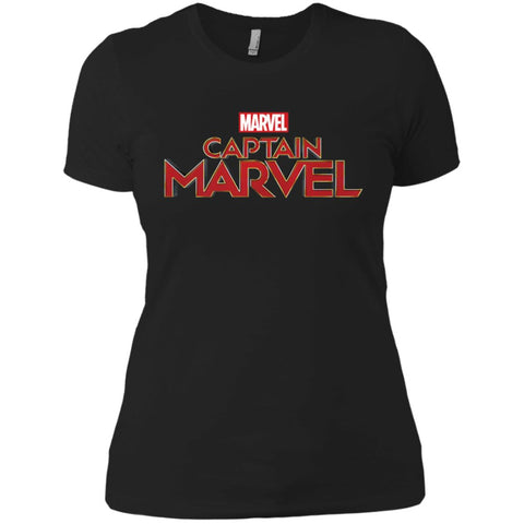 Marvel Captain Marvel Movie Logo Red Women Cotton T-Shirt Black / X-Small Women Cotton T-Shirt - parenttees