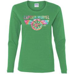 Captain Marvel Logo Banner Tie Dye Colors Women Long Sleeve Shirt Women Long Sleeve Shirt - parenttees