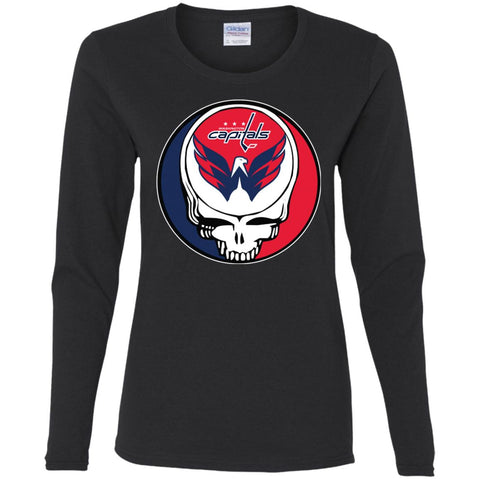 Washington Capitals Grateful Dead Steal Your Face Hockey Nhl Shirts Women Long Sleeve Shirt Black / S Women Long Sleeve Shirt - parenttees