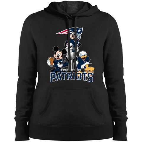 Nfl - New England Patriots Donald Duck Goofy Mickey Mouse Super Bowl 2019 Football Women Hooded Sweatshirt Black / X-Small Women Hooded Sweatshirt - parenttees