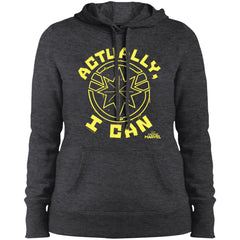 Captain Marvel Actually I Can Yellow Logo Women Hooded Sweatshirt Women Hooded Sweatshirt - parenttees