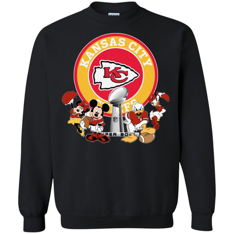 Nfl – Kansas City Chiefs Super Bowl 2019 Mickey Mouse Minnie Mouse Donald Duck Daisy Duck Football Crewneck Pullover Sweatshirt Black / S Crewneck Pullover Sweatshirt - parenttees