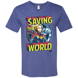 Captain Marvel Saving The World Portrait Men V-Neck T-Shirt