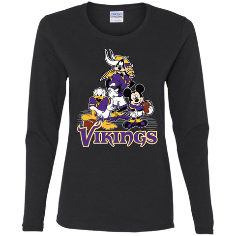 Mickey Mouse Minnesota Vikings American Football Nfl Sports Shirt Women Long Sleeve Shirt Black / S Women Long Sleeve Shirt - parenttees