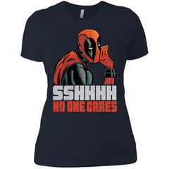 Marvel Deadpool Shhh No One Cares Whisper Women Cotton T-Shirt Women Cotton T-Shirt - parenttees