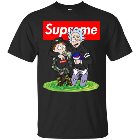 Supreme Rick And Morty T-shirt Men Cotton T-Shirt Black / S Men Cotton T-Shirt - parenttees