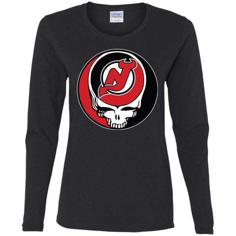 New Jersey Devils Grateful Dead Steal Your Face Hockey Nhl Shirts Women Long Sleeve Shirt Black / S Women Long Sleeve Shirt - parenttees