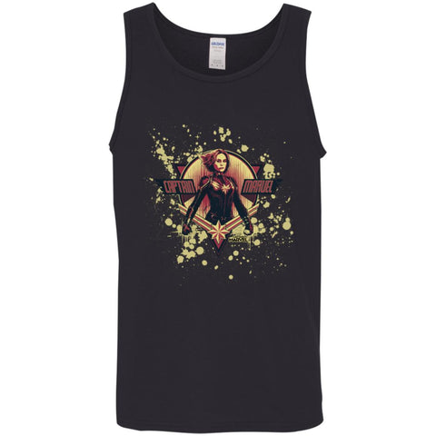 Captain Marvel Cracked Paint Splatter Logo Men Cotton Tank Black / X-Small Men Cotton Tank - parenttees