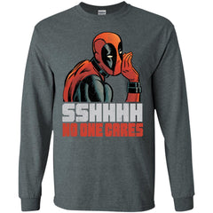 Marvel Deadpool Shhh No One Cares Whisper Men Long Sleeve Shirt Men Long Sleeve Shirt - parenttees