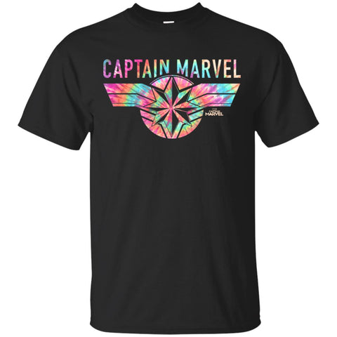 Captain Marvel Logo Banner Tie Dye Colors Men Cotton T-Shirt Black / S Men Cotton T-Shirt - parenttees