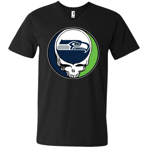 Seattle Seahawks Grateful Dead Steal Your Face Football Nfl Shirts Men V-Neck T-Shirt Black / S Men V-Neck T-Shirt - parenttees