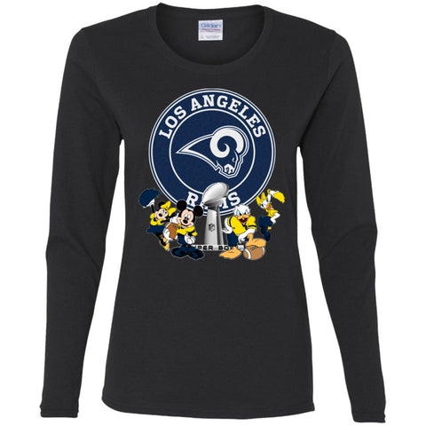 Nfl – Los Angeles Rams Super Bowl 2019 Mickey Mouse Minnie Mouse Donald Duck Daisy Duck Football Women Long Sleeve Shirt Black / S Women Long Sleeve Shirt - parenttees