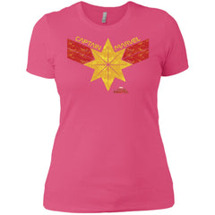 Captain Marvel Distressed Star Ribbon Logo Women Cotton T-Shirt Women Cotton T-Shirt - parenttees