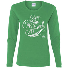 Captain Marvel Paging Distressed Cursive Women Long Sleeve Shirt Women Long Sleeve Shirt - parenttees