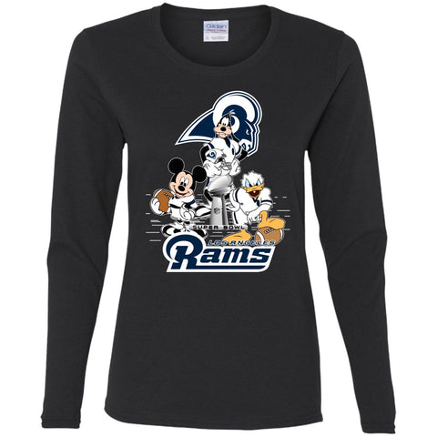 Nfl – Los Angeles Rams Donald Duck Goofy Mickey Mouse Super Bowl 2019 Football Women Long Sleeve Shirt Black / S Women Long Sleeve Shirt - parenttees