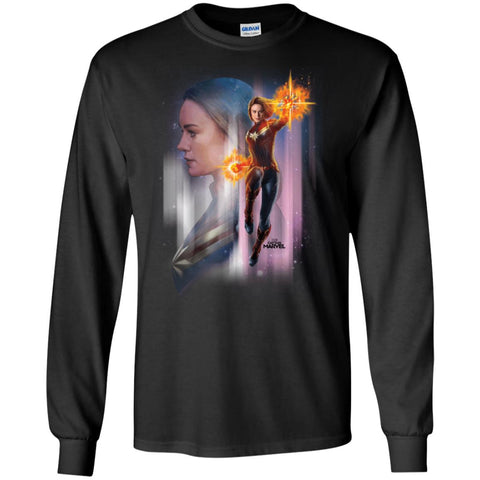 Captain Marvel Flying Space Portrait Men Long Sleeve Shirt Black / S Men Long Sleeve Shirt - parenttees