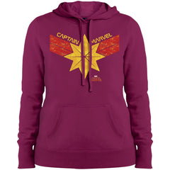 Captain Marvel Distressed Star Ribbon Logo Women Hooded Sweatshirt Women Hooded Sweatshirt - parenttees