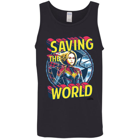 Captain Marvel Saving The World Portrait Men Cotton Tank Black / X-Small Men Cotton Tank - parenttees