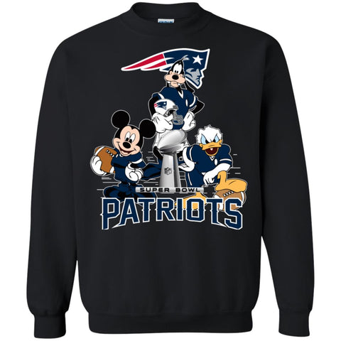 Nfl - New England Patriots Donald Duck Goofy Mickey Mouse Super Bowl 2019 Football Crewneck Pullover Sweatshirt Black / S Crewneck Pullover Sweatshirt - parenttees