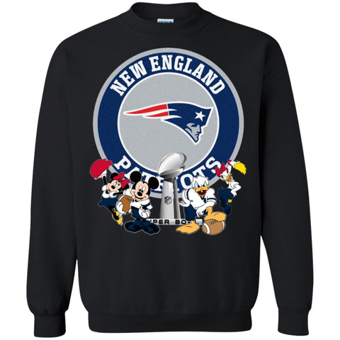 Nfl – New England Patriots Super Bowl 2019 Mickey Mouse Minnie Mouse Donald Duck Daisy Duck Football Crewneck Pullover Sweatshirt Black / S Crewneck Pullover Sweatshirt - parenttees