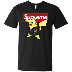 Supreme Pikachu T-shirt Men V-Neck T-Shirt