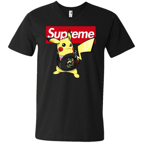 Supreme Pikachu T-shirt Men V-Neck T-Shirt Black / S Men V-Neck T-Shirt - parenttees