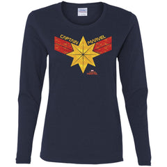 Captain Marvel Distressed Star Ribbon Logo Women Long Sleeve Shirt Women Long Sleeve Shirt - parenttees