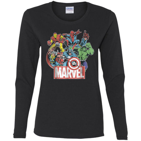 Marvel Avengers Team Retro Comic Vintage Graphic Women Long Sleeve Shirt Black / S Women Long Sleeve Shirt - parenttees