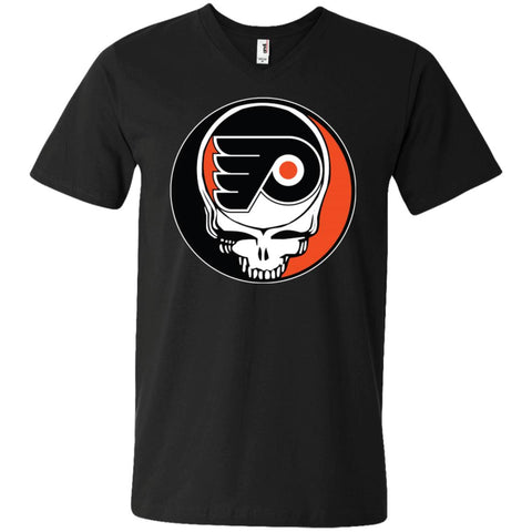 Philadelphia Flyers Grateful Dead Steal Your Face Hockey Nhl Shirts Men V-Neck T-Shirt Black / S Men V-Neck T-Shirt - parenttees