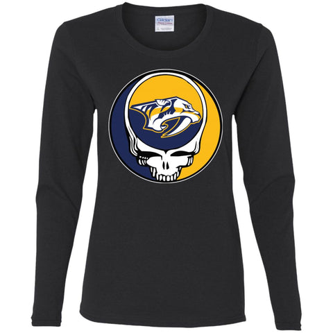 Nashville Predators Grateful Dead Steal Your Face Hockey Nhl Shirts Women Long Sleeve Shirt Black / S Women Long Sleeve Shirt - parenttees