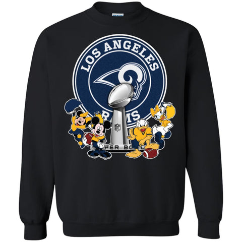 Los Angeles Rams Super Bowl 2019 Mickey Minnie Mouse Donald Daisy Duck Football Nfl Crewneck Pullover Sweatshirt Black / S Crewneck Pullover Sweatshirt - parenttees